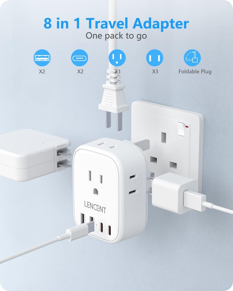 Lencent 3 Pack US to UK Ireland Travel Plug Adapter,Grounded Type G Adapter For Travel with 4 Outlets 4 USB Ports (2 USB C), Power Plug for USA to Dubai Scotland British London England Hong Kong - Image 3